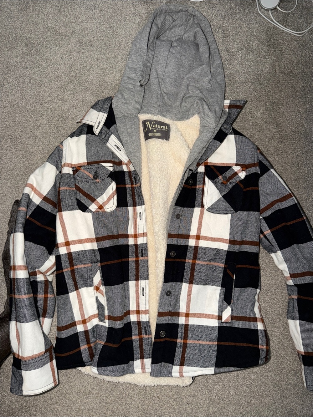 Women’s Gray Plaid Sherpa-Lined Hooded Jacket